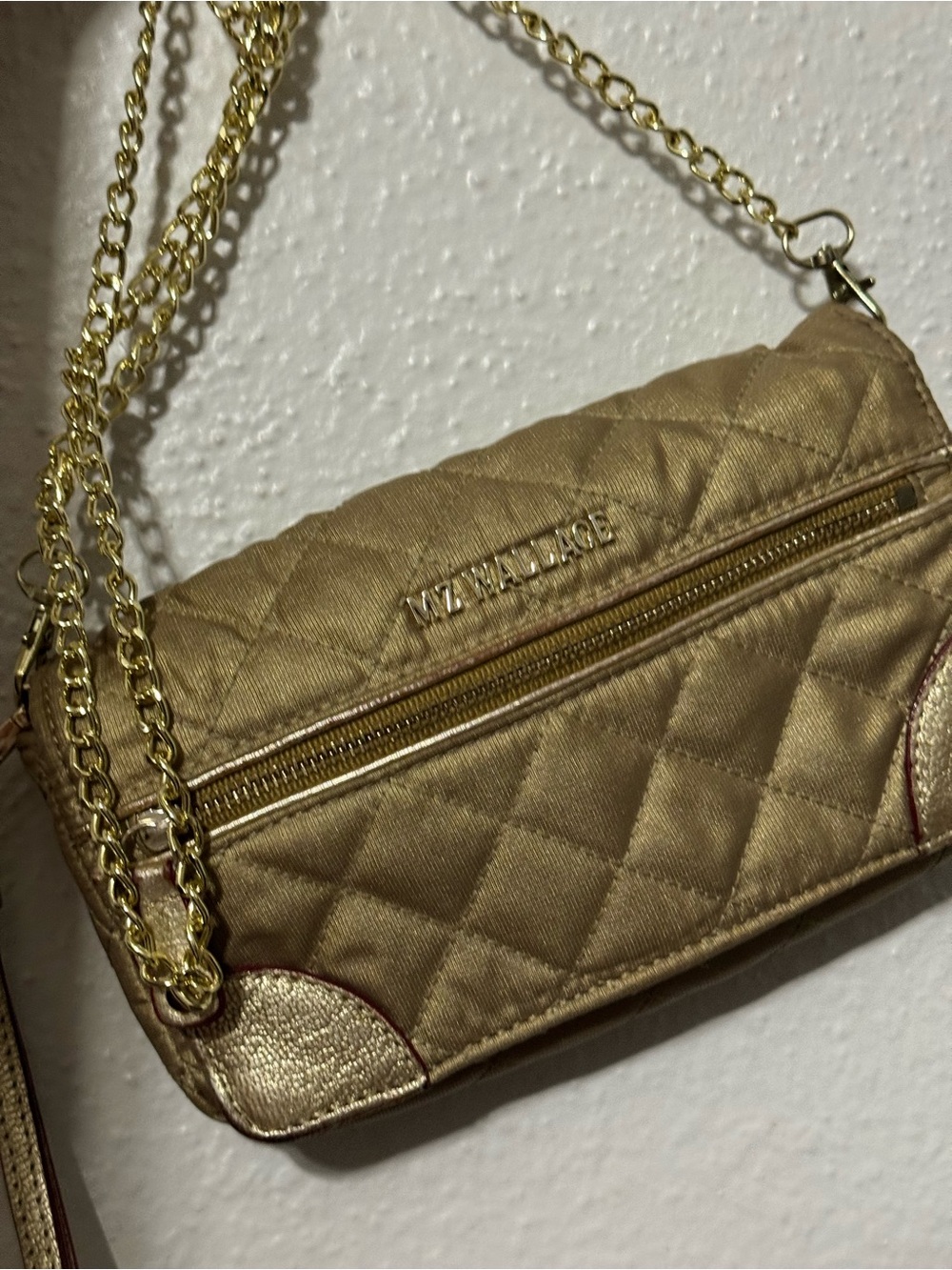 MZ Wallace metallic gold quilted crossbody with chain strap